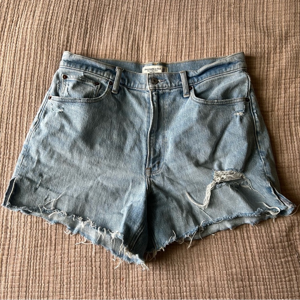Abercrombie & Fitch Blue Jean Shorts Distressed High-Waisted